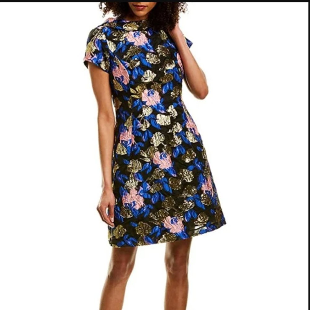 Mark + James Badgley Mischka Metallic Floral Jacquard Fit & Flare Dress- Size 2